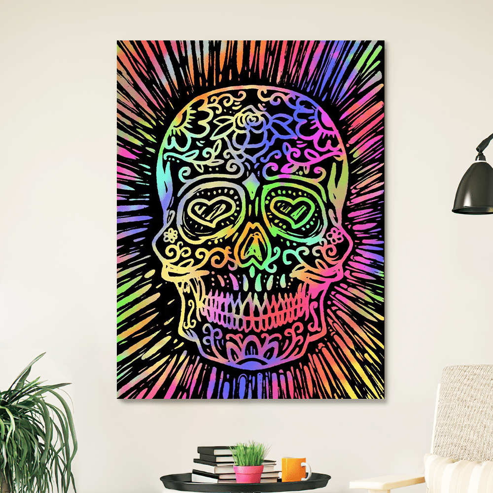 Funny Wall Art Sugar Skull Trippy Drawings Canvas - GiftLabuk