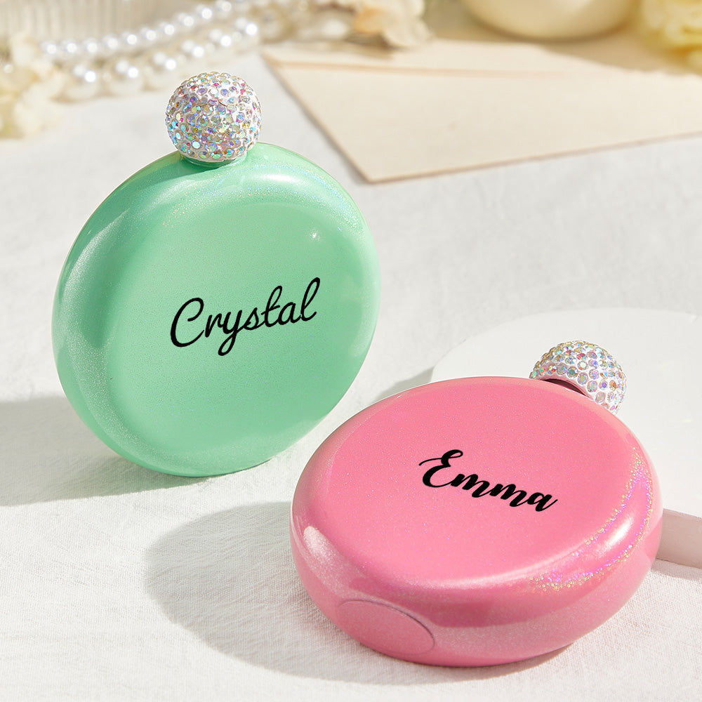 Personalized Round Flasks with Name 5oz Glitter Flask Birthday Gift for Her - GiftLabca