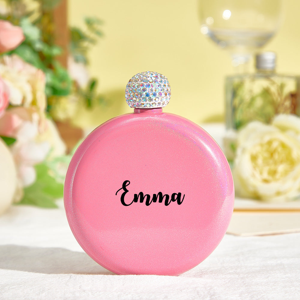 Personalized Round Flasks with Name 5oz Glitter Flask Birthday Gift for Her - GiftLabca