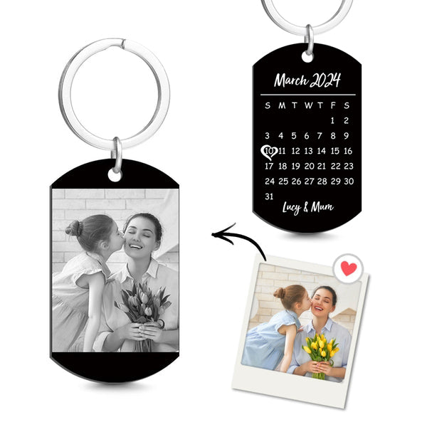 Mother's Day Gifts Custom Photo Engraved Keychain With Date Keychains for Her