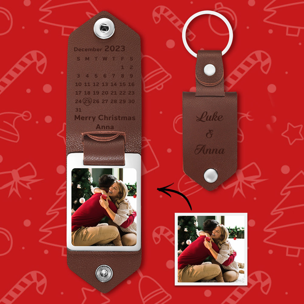 Custom Date Keychain With Calendar Leather Keychain Christmas Gifts for Couples