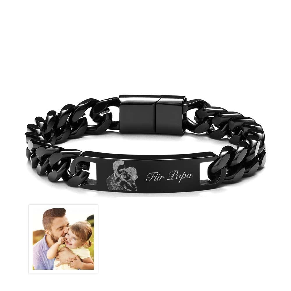 Engraved Men's Bracelet With Photo Gifts for Dad Stainless Steel