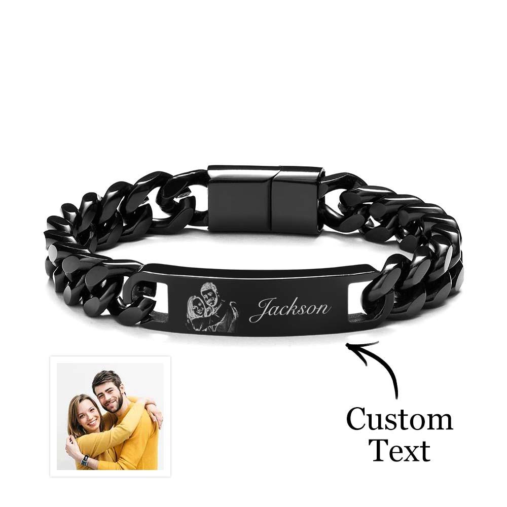 Engraved Men's Bracelet With Photo Gifts for Dad Stainless Steel