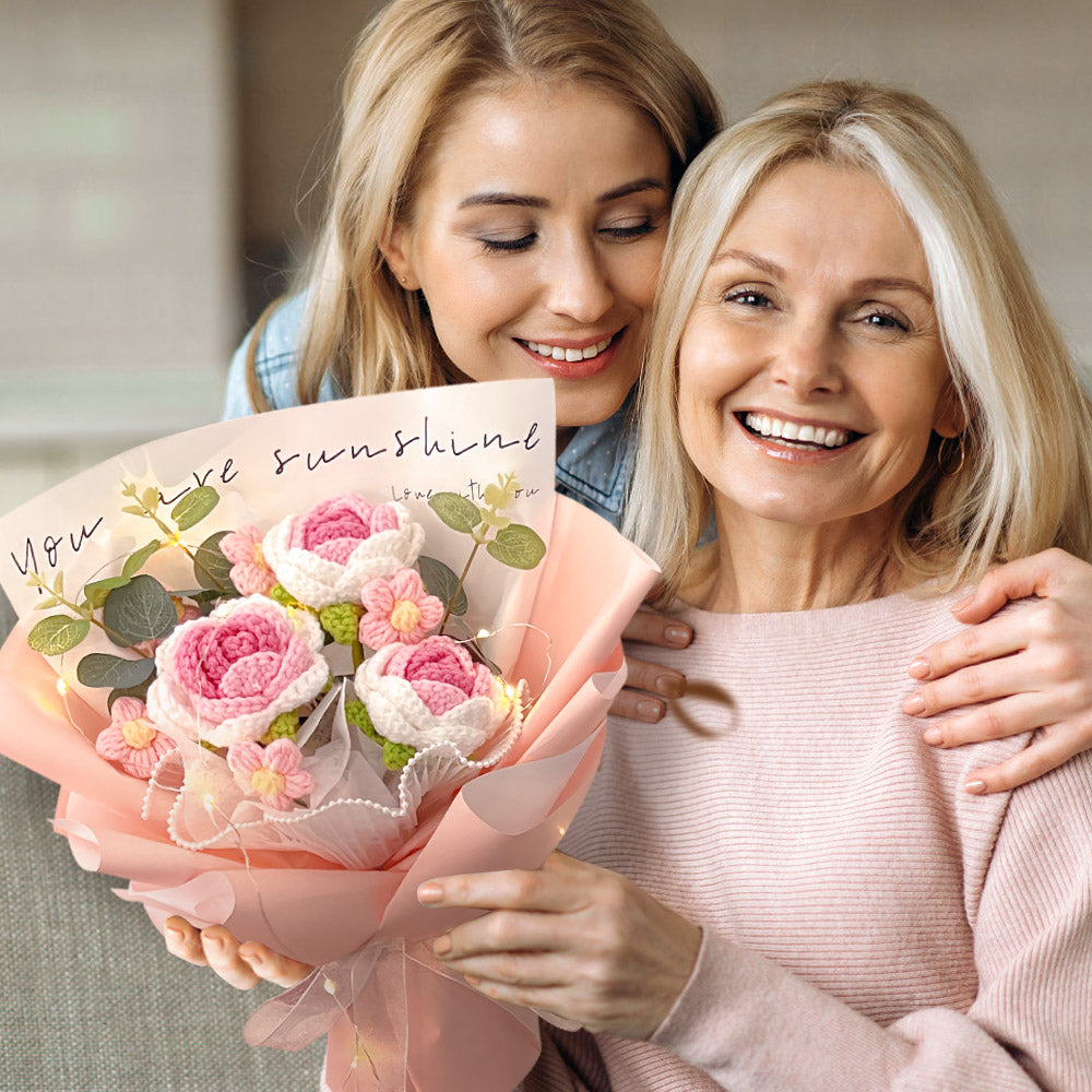 Mother's Day Gifts Crochet Flowers Bouquet Handmade Knitted Roses Bouquet Gift for Her