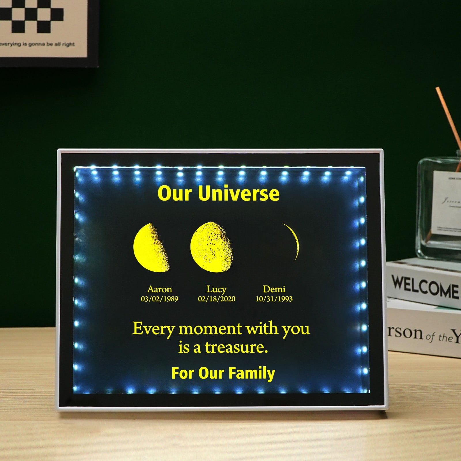 Custom Moon Phase Mirror Night Light Family Frame Our Universe Moon Lamp Unique Birthday Gift For Family for Couple