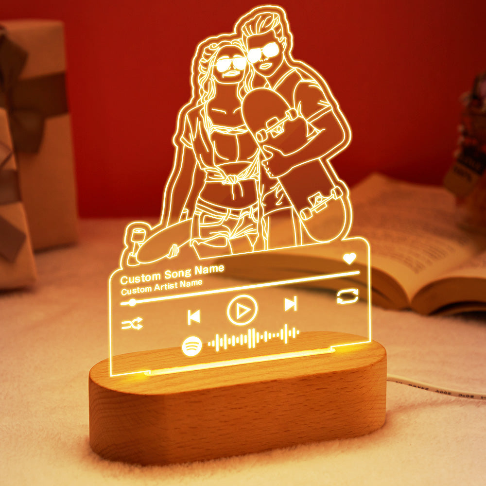 Custom Portrait Night Light Music Line Art Photo Lamp Gift for Lover - GiftLabca