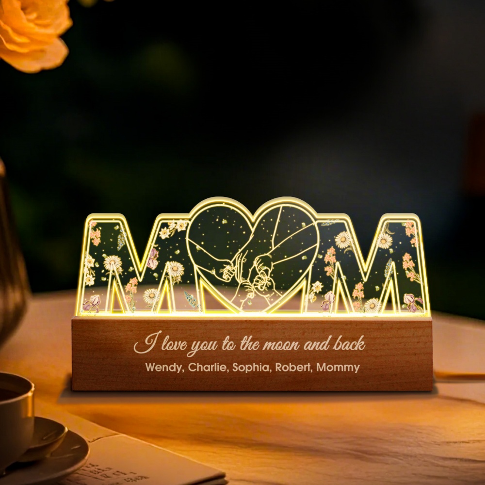 Personalized Mom LED Night Light with Birth Flower Night Light Mother's Day Gift for Mom