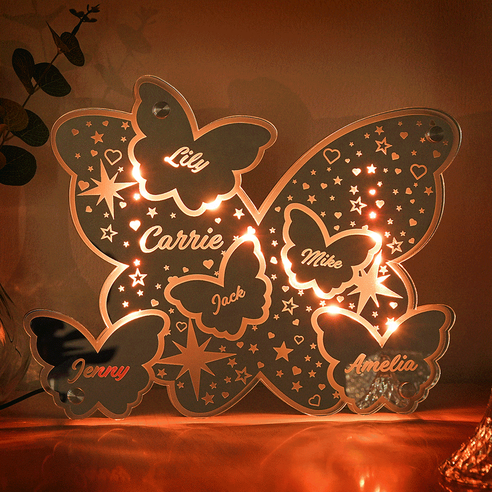 Custom Butterfly Mirror Light with Family Name Personalized Gift for Her/Mom