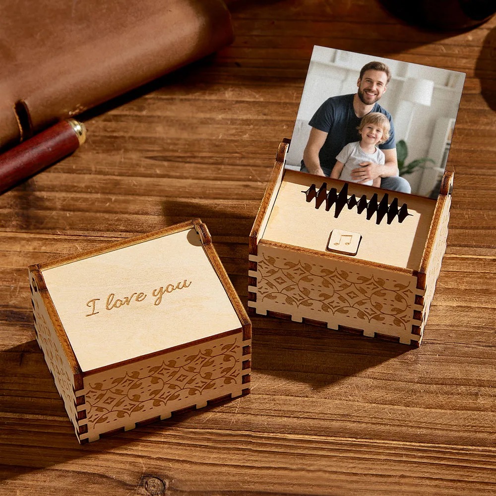 Custom Digital Music Box Any song Tune or Voice Personalized Wooden Photo Music Box with Text Father's Day Gift - GiftlabCA