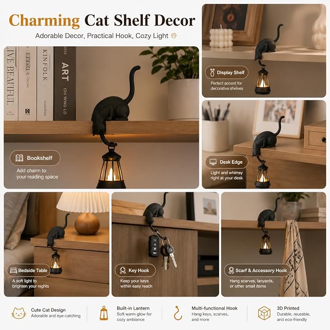 Cat Lantern Shelf Decor Cat Lantern Bookshelf Decoration Table Bookshelf Decoration