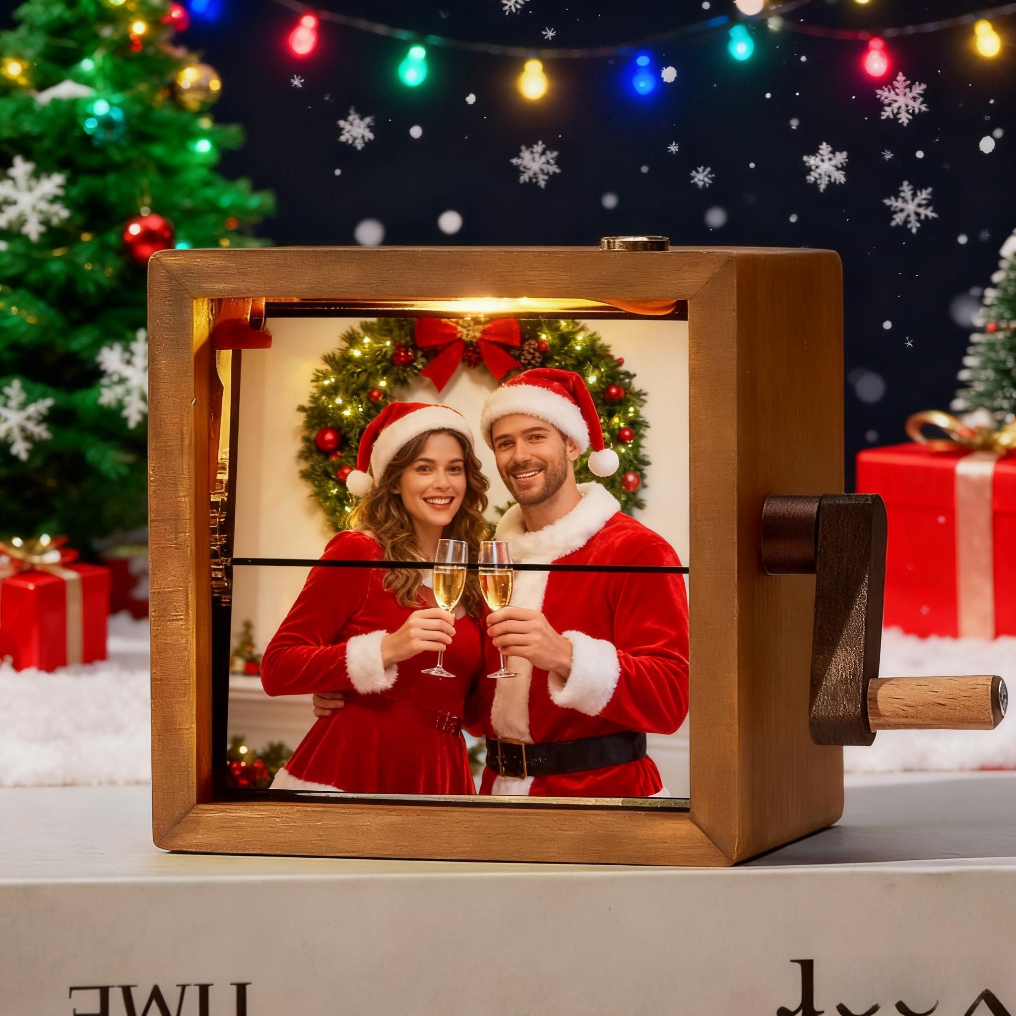 Custom Photo Flipbook Frame Animation Machine Mechanical Hand-cranked Flipbook Box Photo Album with Light Black Walnut Anniversary Gifts