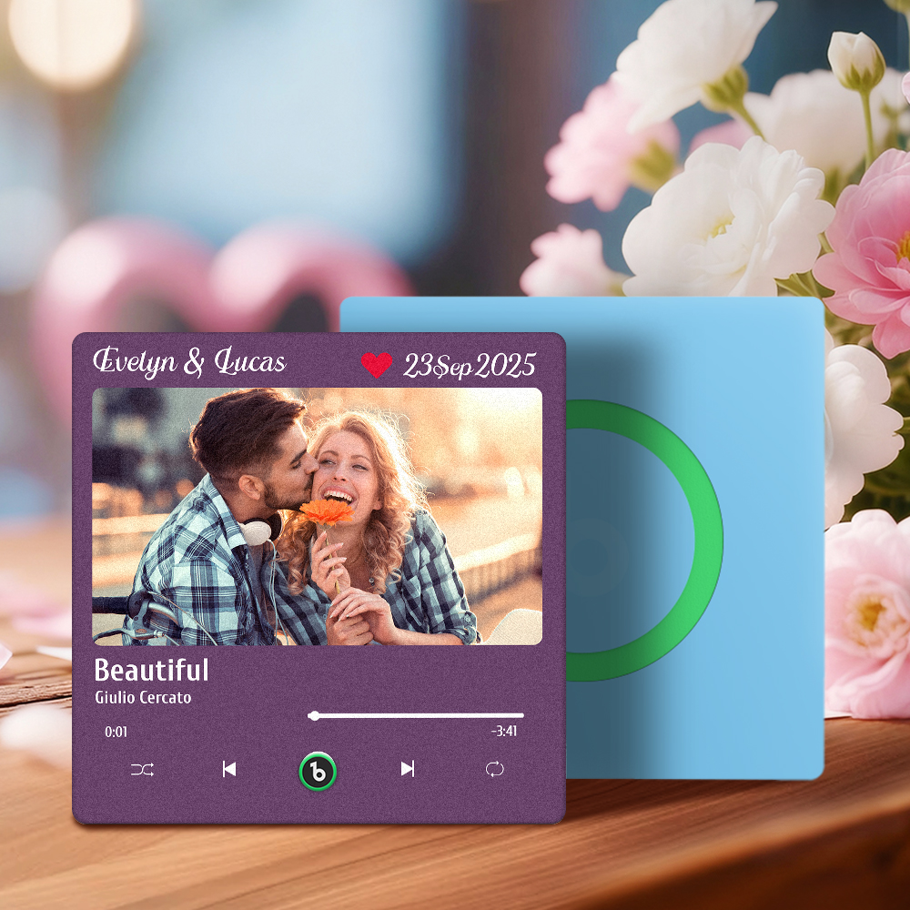 Personalized Music Fridge Magnet with Photo & Playable Song Unique Gift for Couple