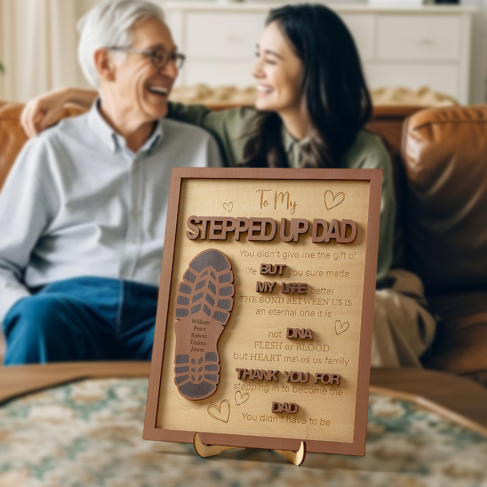 Personalized Stepped Up Dad Wooden Sign Dad's Footprint Sign Gift for Father's Day