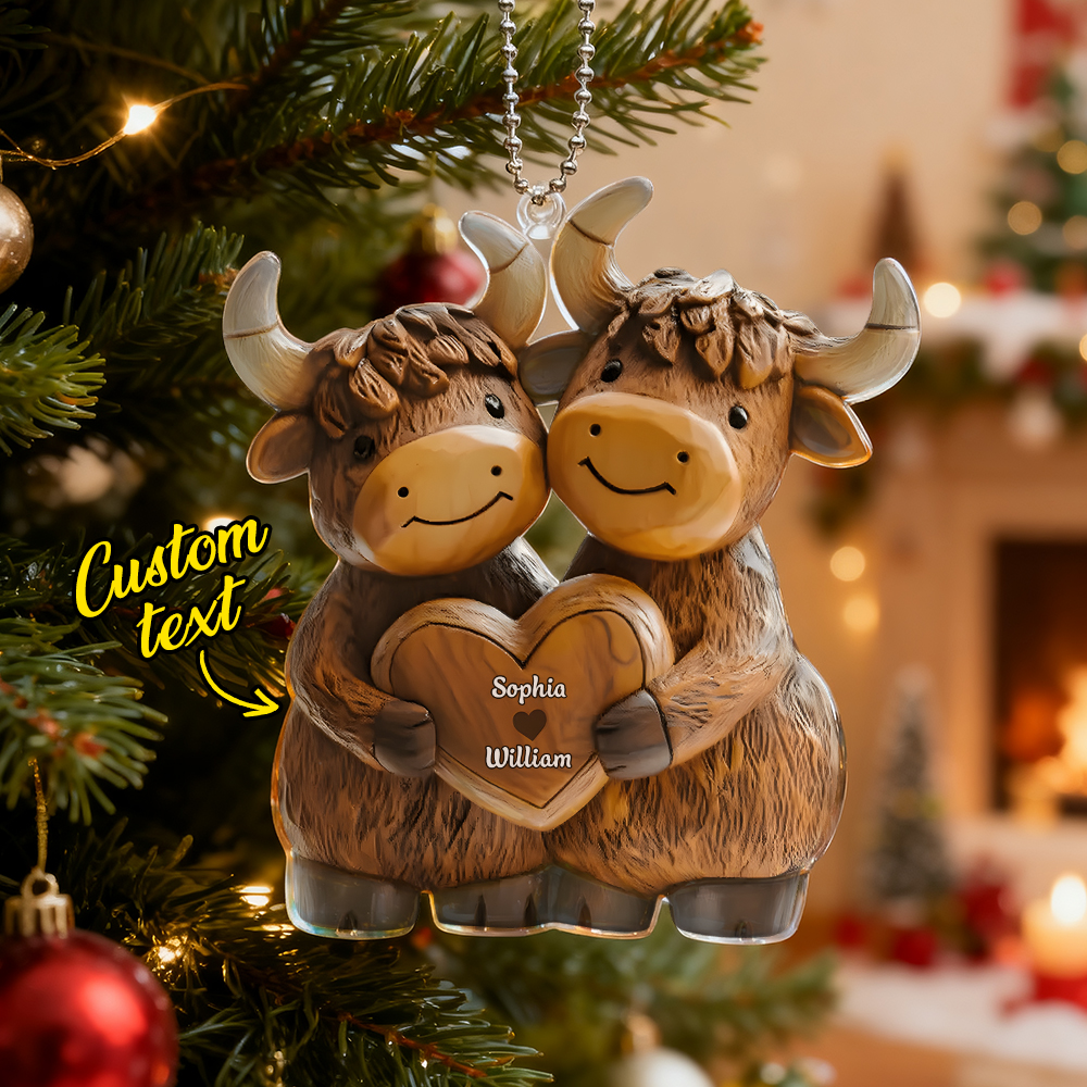 Highland Cowl Couple - Personalized Christmas Acrylic Ornament