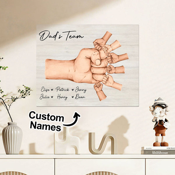 Personalized Daddy & Kids Together We're A Team Family Frame Custom Horizontal Poster Frame Father's Day Birthday Gift For Dad