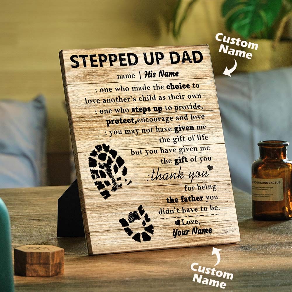 Custom Stepped Up Dad Frame Personalized Easel-Back Gallery Wrapped Canvas Unique Gifts for Fahter's Day