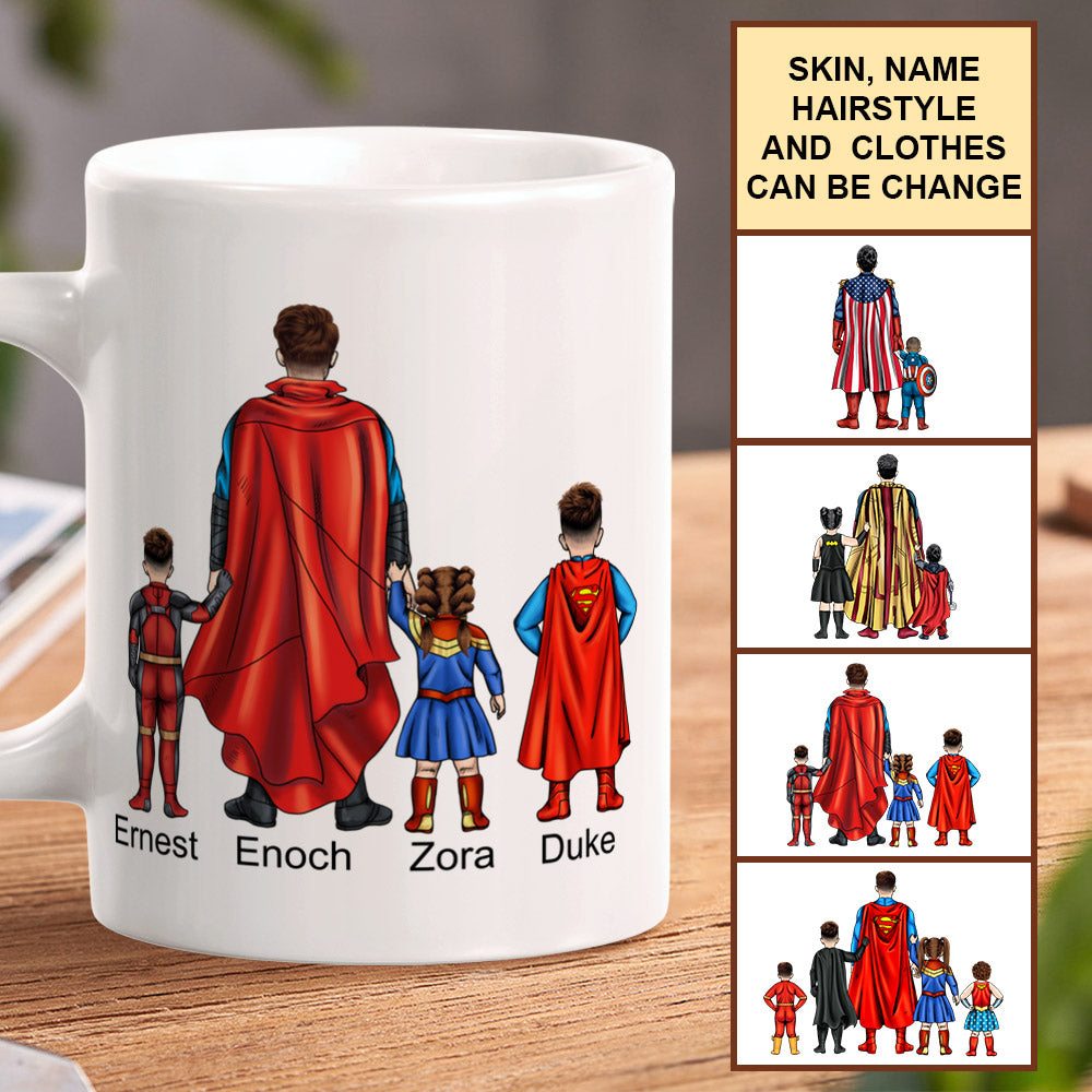 Best Dad Ever Mug Custom Father and Kids Costume Personalized Name Coffee Mug Gifts for Dad