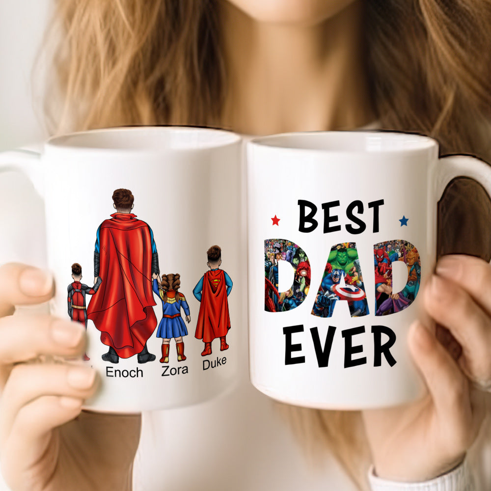 Best Dad Ever Mug Custom Father and Kids Costume Personalized Name Coffee Mug Gifts for Dad