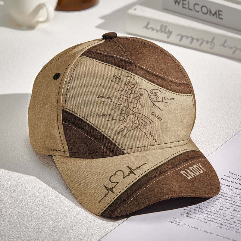 Personalized Outline Fist Bump Daddy Grandpa Custom Classic Cap, Father's Day Gift For Dad, For Grandpa, For Husband