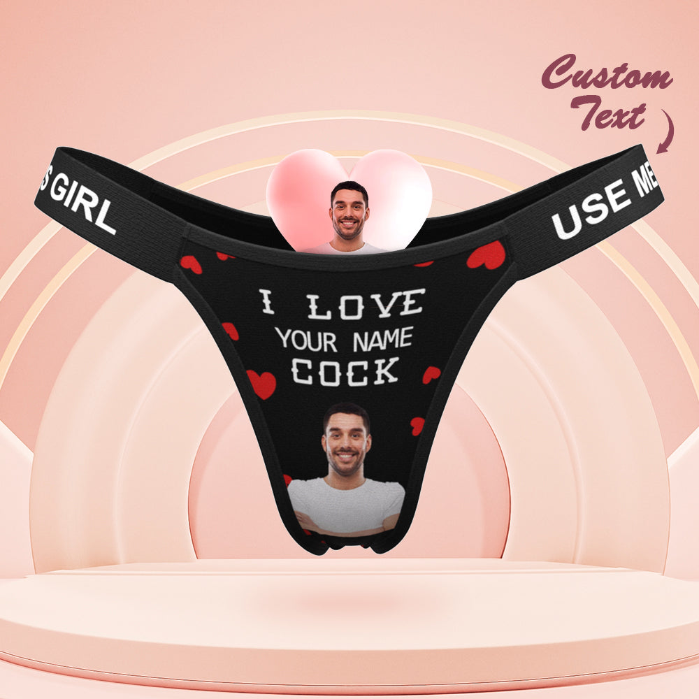 Custom Face Panties Love Your Cock Personalized Waistband Engraved Thong Gift for Her