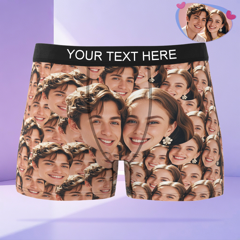 Custom Couple Seamless Face Men's Boxer Shorts Personalized Face Boxer Briefs