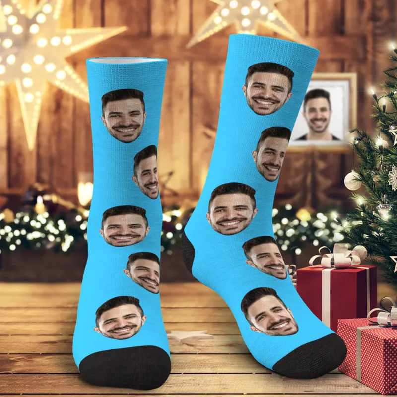 Custom Face Socks With Your Text 3D Preview Colorful Socks Christmas Day Gifts