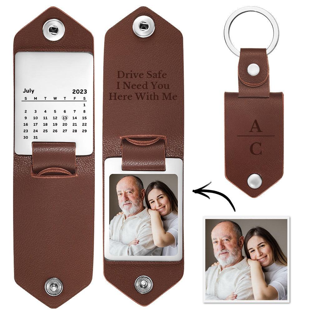 Father's Day Keyring Personalized Date Keychain with Photo Calendar Gifts for Dad
