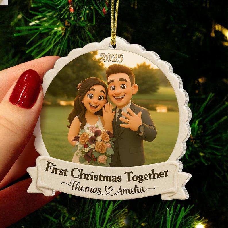 Personalized First Christmas Married Ornament, Custom Couples Photo Figure Ornament, First Christmas Together Gift For Him, Newlywed Gift