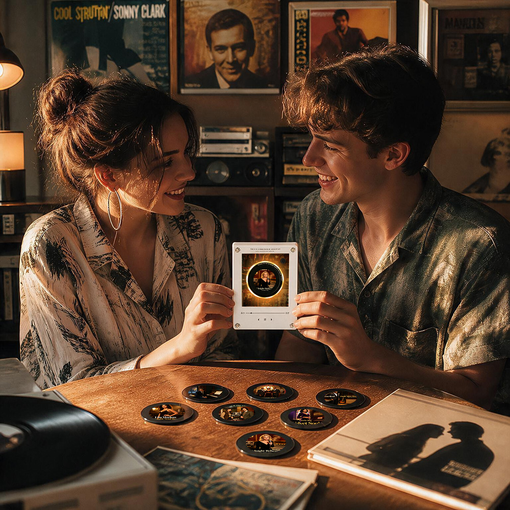 Custom Mini Vinyl Record Classic Retro Music Player With 9 Discs Magnetic Disc Music Player with Rechargeable Battery