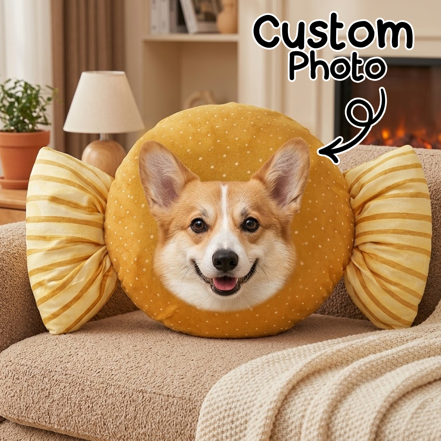 Custom Pet Photo Pillow Personalized Candy-Shaped Pillow with Pet Photo Bedroom Decor Gift for Pet Owners