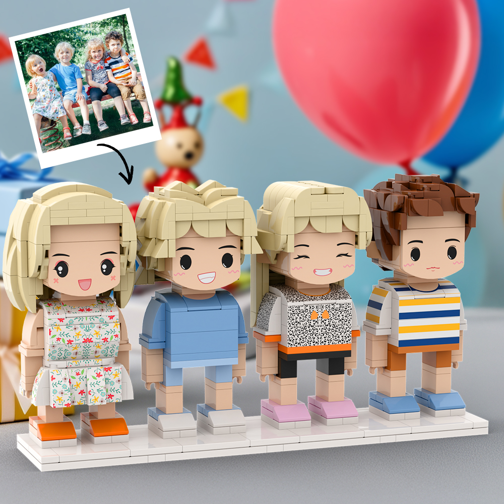 Customizable 4 People Cute Face Custom Brick Figures Full Body Happy Children's Day - Giftlab