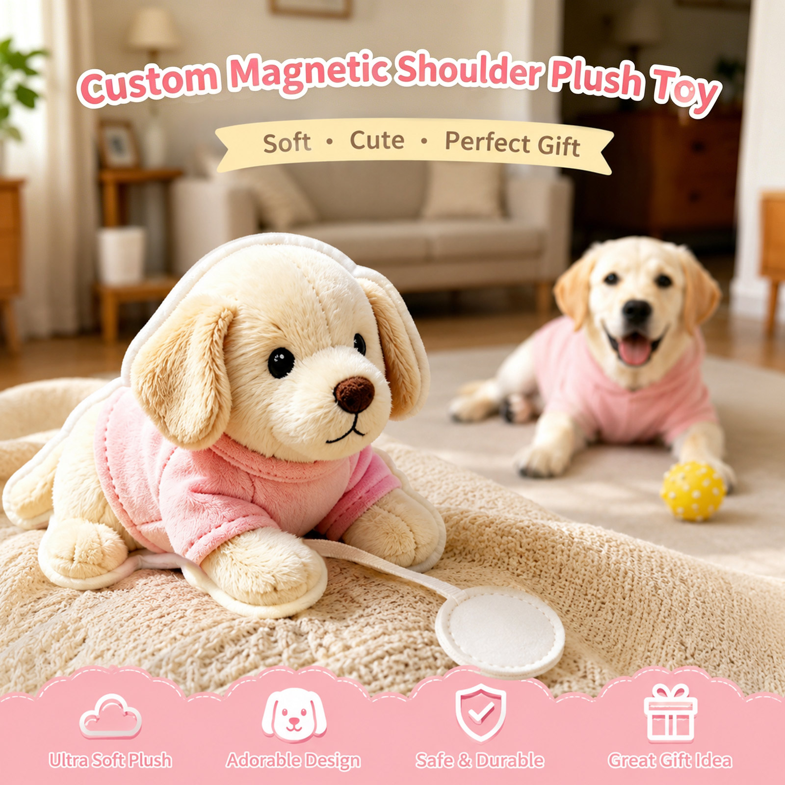 Custom Magnetic Shoulder Pet Plush – Personalized Pet Companion Shoulder Buddy with Custom Cat, Dog or Bird Design
