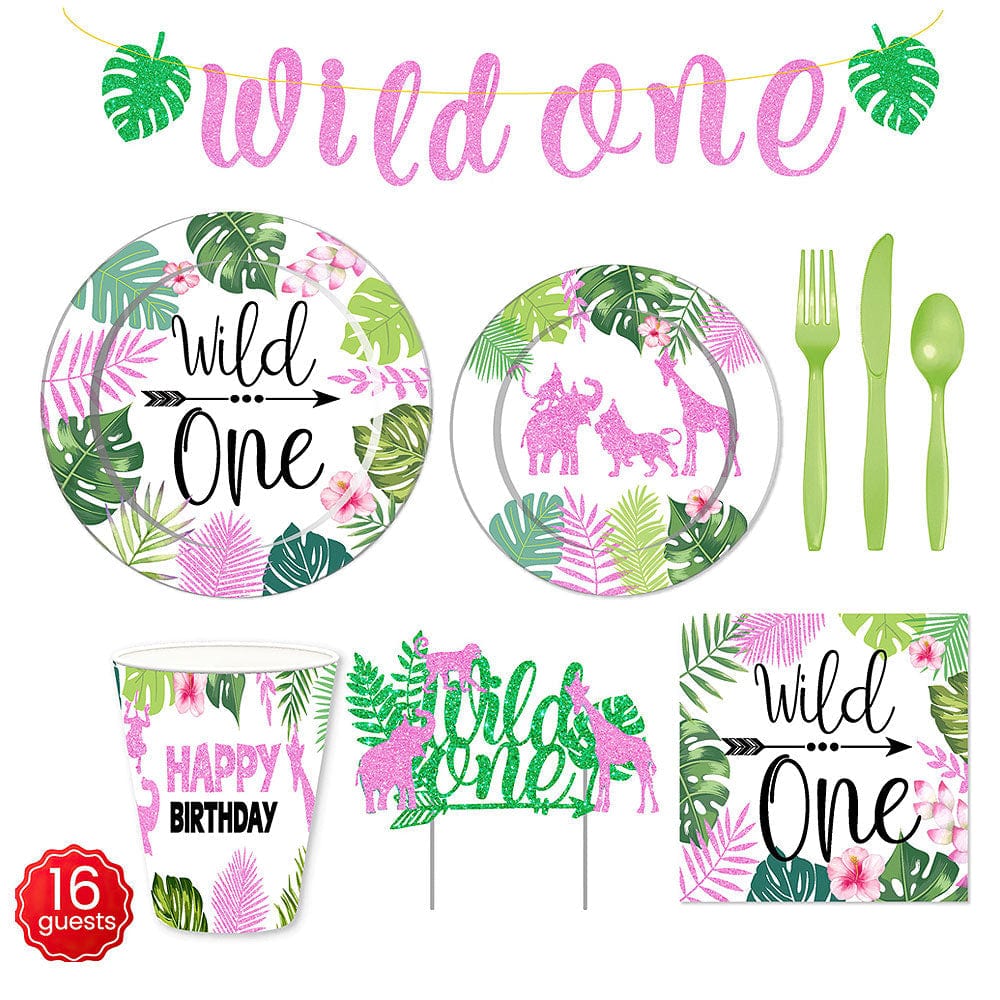 Greenery Party Plates Napkins Cups Sets Serves 16 for Baby Shower Birthdays Decorations - Giftlab