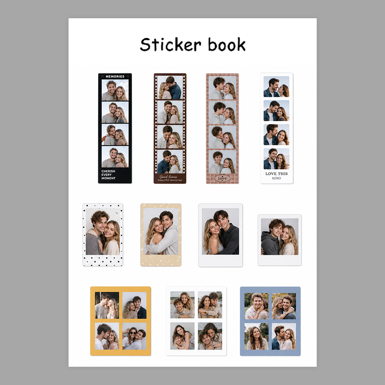 Custom Mini Photo Booth Strip Stickers Personalized Clear Sheet for Phone Case Journaling