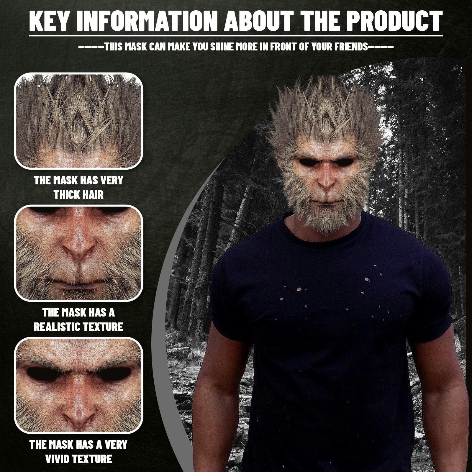 Black Myth Wukong Mask Monkey King Mask Funny Monkey Mask Halloween Mask Scary Gift for Halloween Party Gifts - Giftlab