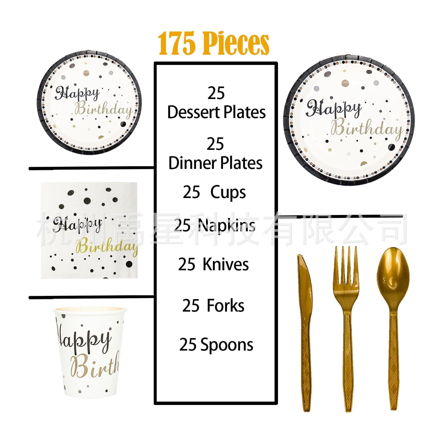 175 Piece Party Supplies Set Polka Dots Disposable Plates Set Serves 25 Sets for Birthday Party - Giftlab