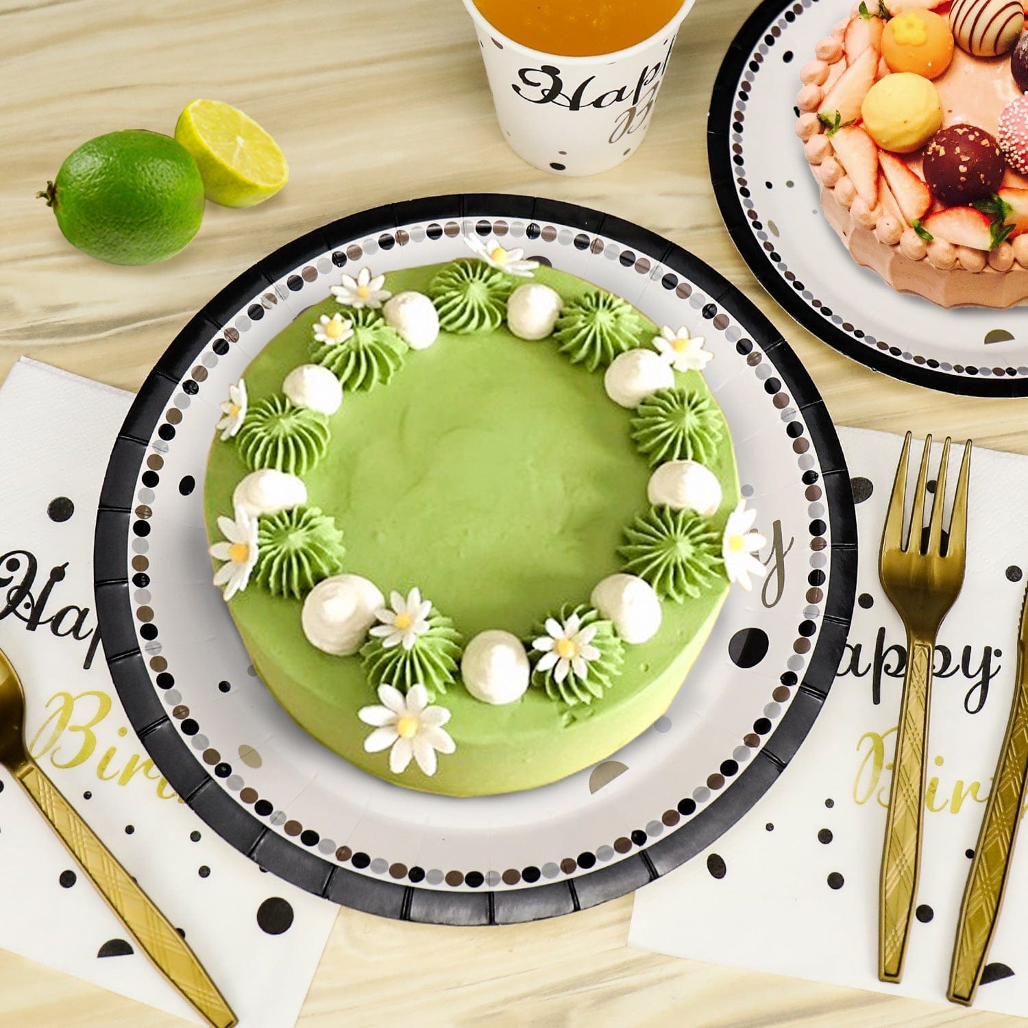 175 Piece Party Supplies Set Polka Dots Disposable Plates Set Serves 25 Sets for Birthday Party - Giftlab