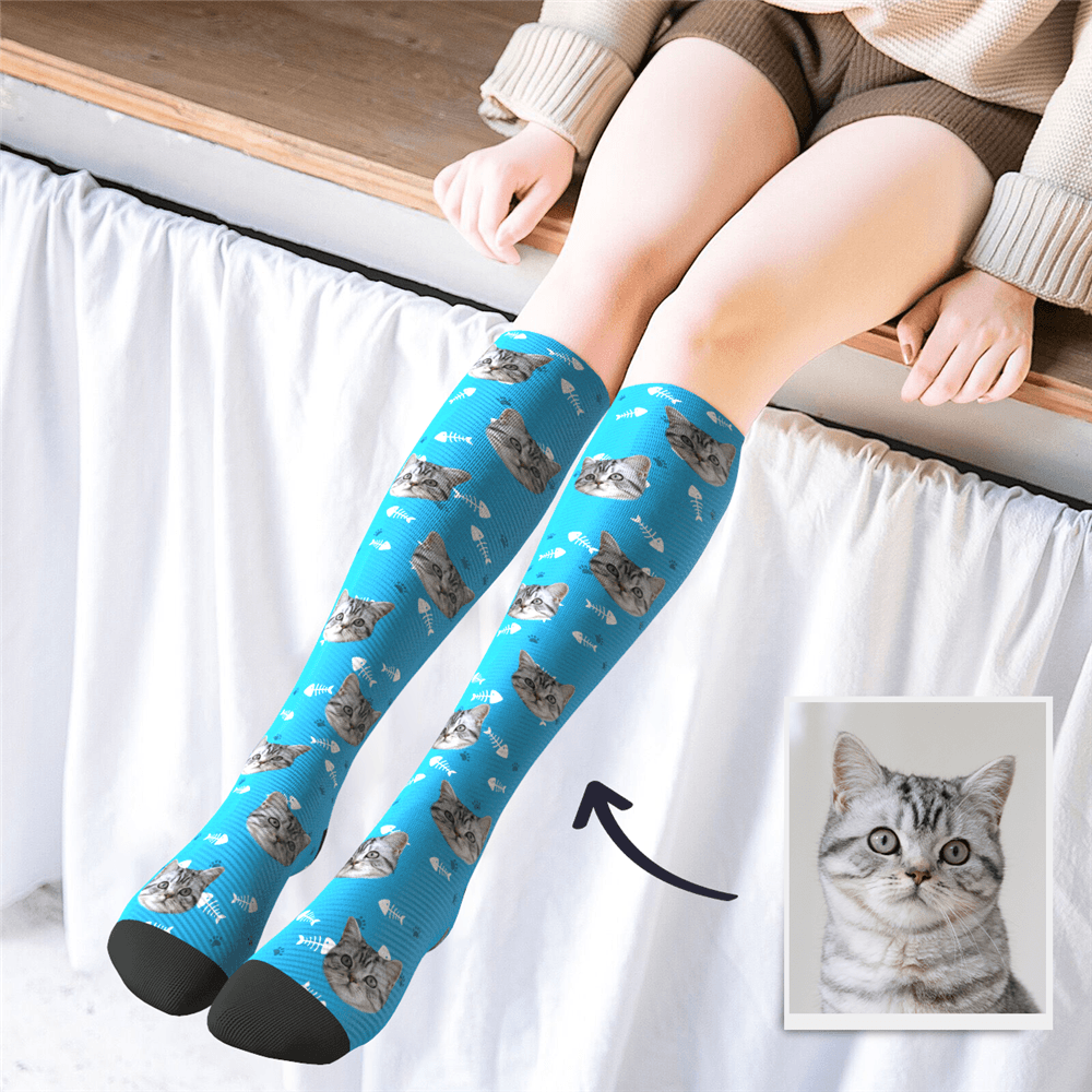 Cat Face Knee High Socks For Pet Lovers - 3 Colors - Giftlab