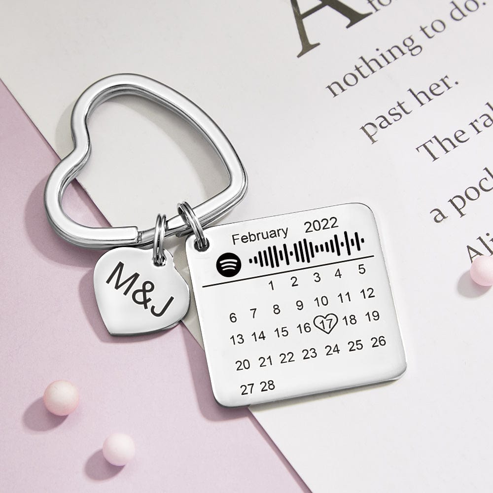 Custom Spotify Calendar Keychain Anniversary Gifts Custom Calendar Spotify Keychain Heart Shape Keychain Couple Gift - Giftlab