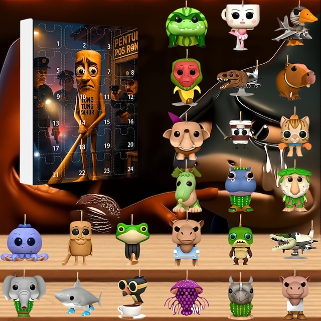 Tung Tung Tung Sahur Advent Calendar 2D Acrylic Ornaments 24 Days of Italian Brainrot Pendant Advent Calendar,Unique 24 Days of Surprises Gift Box,Fun & Creative Advent Calendar Ornament Decor Sets