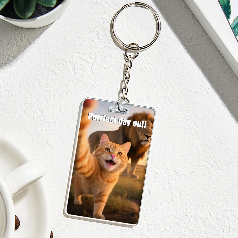 Custom Keyring Pet Selfie Fun Cat Photo Acrylic Keychain