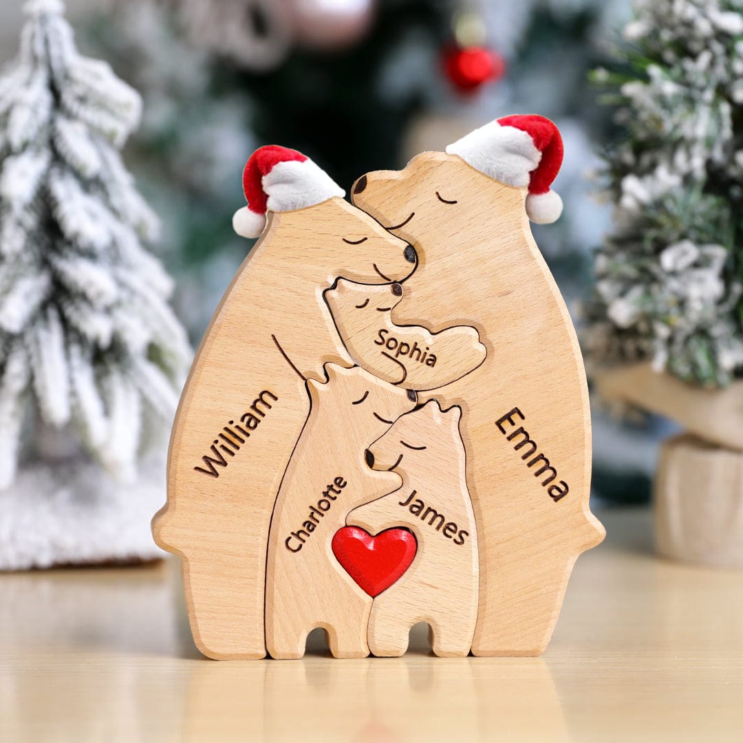 Custom Names Christmas Wooden Bears Family Puzzle Home Decor Christmas Gifts For Her - Giftlab