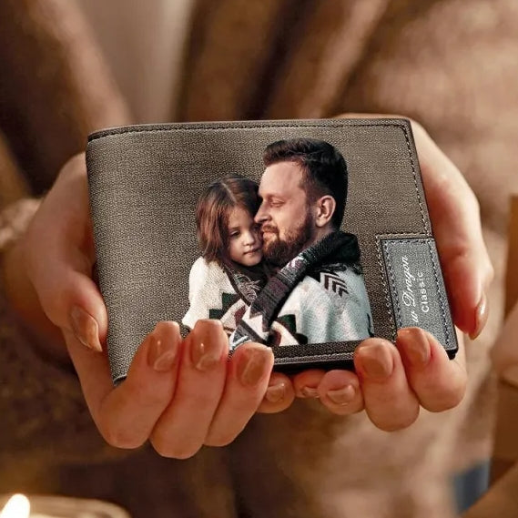 Custom Photo Wallet Valentine's Day Gifts Gift for Him Men's Bifold Short Custom Photo Wallet Brown Color Printing