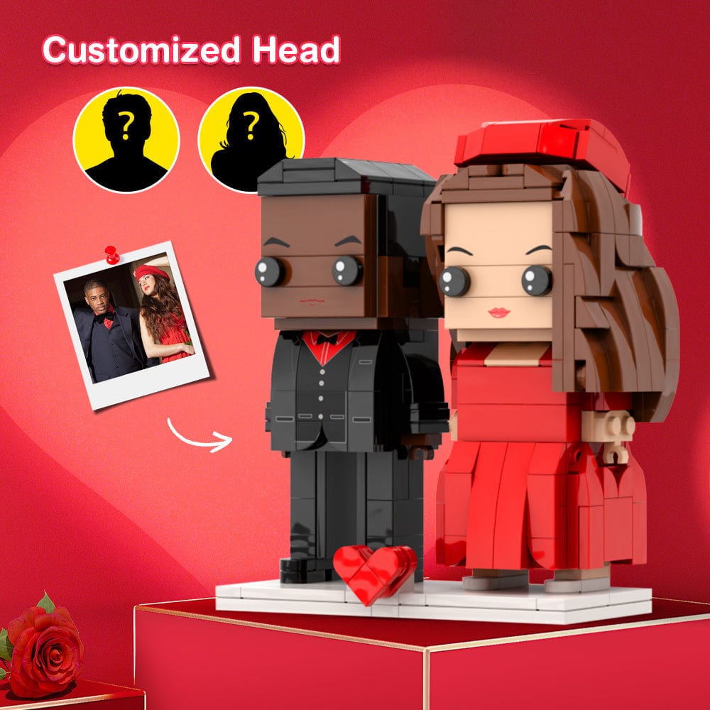 Classic Valentine's Day Black And Red Couple Gift Brick Figures Personalized Couples Brick Figures Small Particle Block - Giftlab