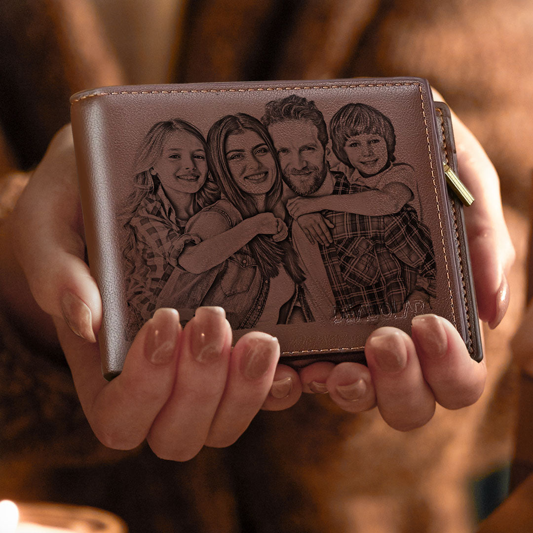 Photo Engraved Wallet Custom Men's Leather Wallet Gifts For Men