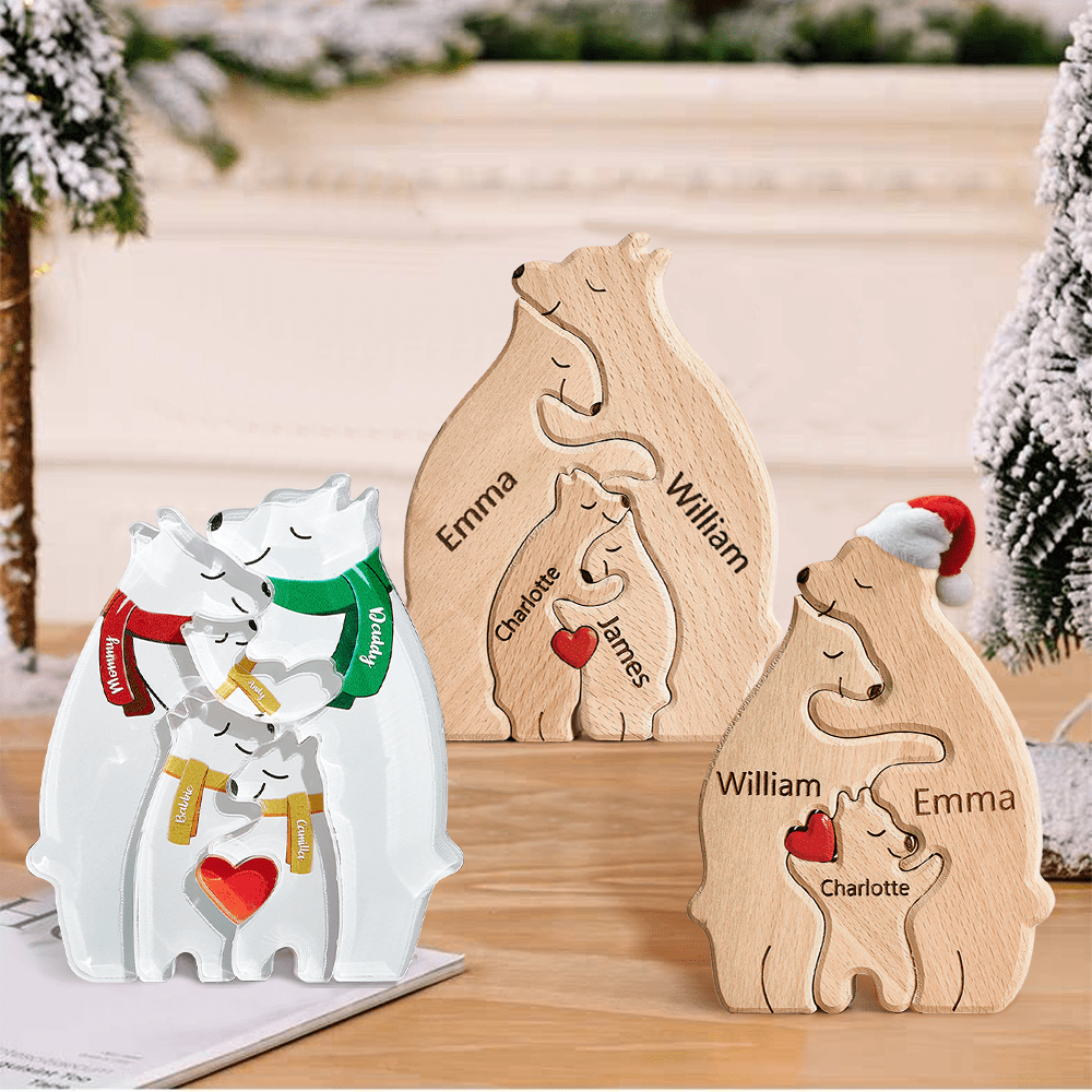 Wooden Bears Family Customized Names Puzzle Home Decor Gifts Christmas Gifts - Giftlab