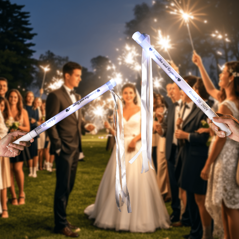 Personalized Light Up LED Stick Wedding Wands with Ribbon Lights Wedding Party Favor - Giftlab