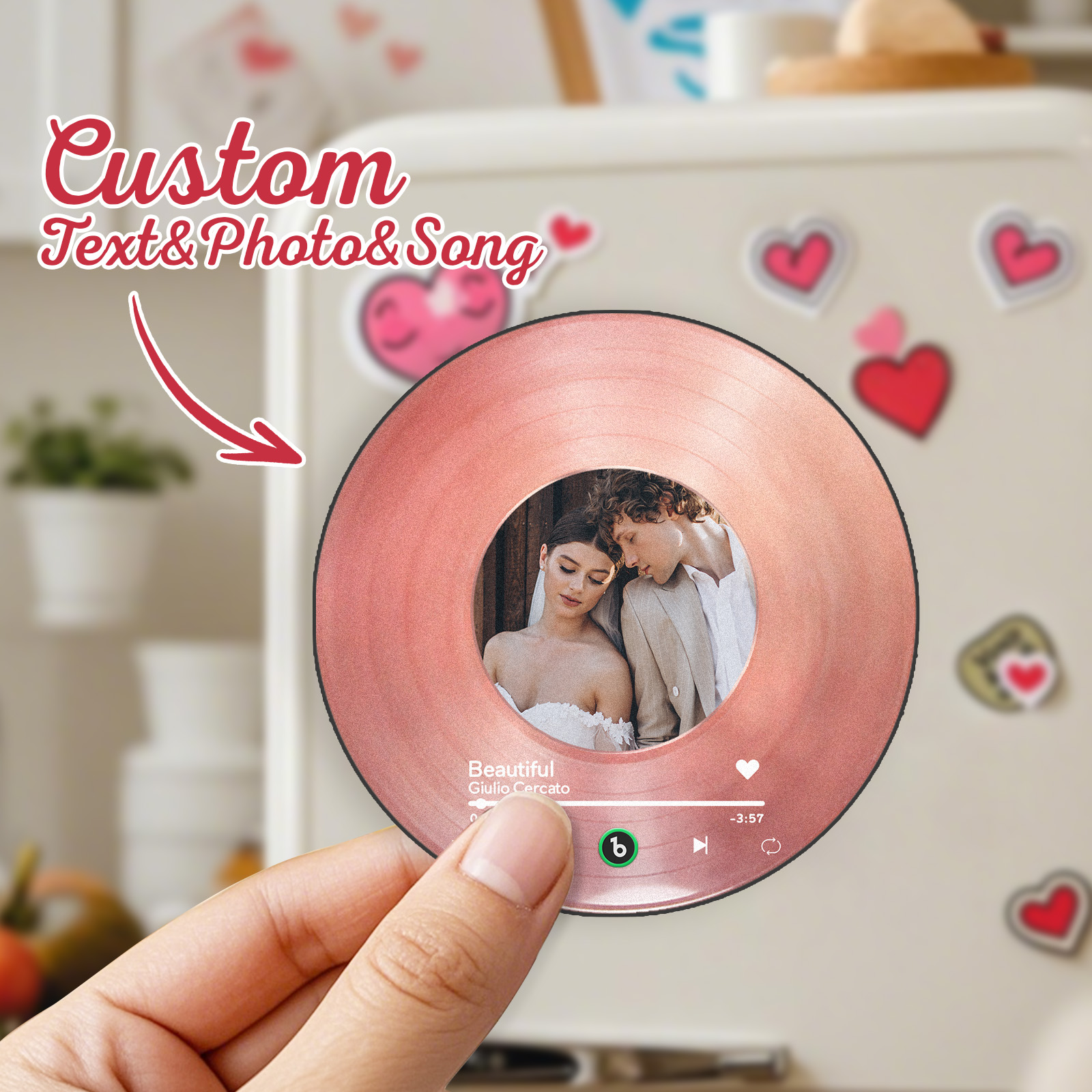 Personalized Valentine's Gift Custom Song & Photo Vinyl Magnet For Her Photo Couples Gifts Photo Magnet For Him Anniversary Couples Gift