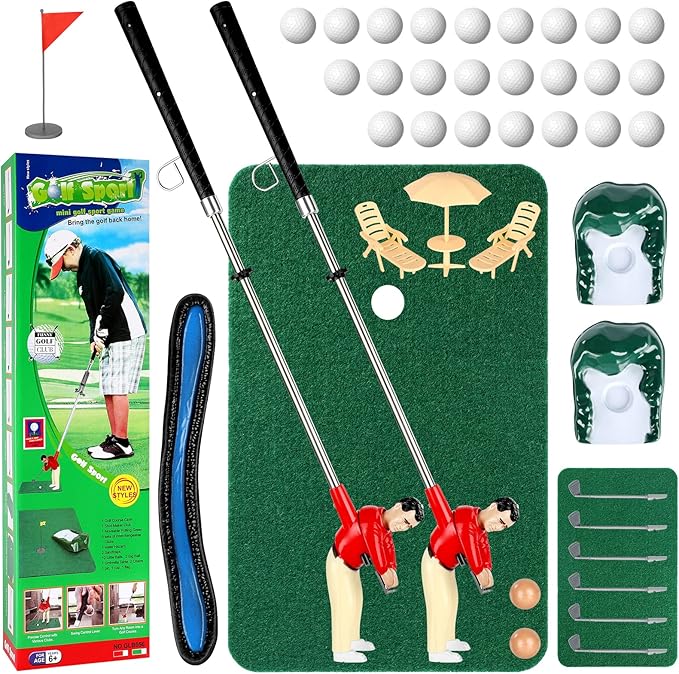 Mini Indoor Golf Playset for Kids with Figures Complete Miniature Golf Game with Clubs BallsCourse Accessories & Carpet Mat | Fun Indoor Golf Toy Gift