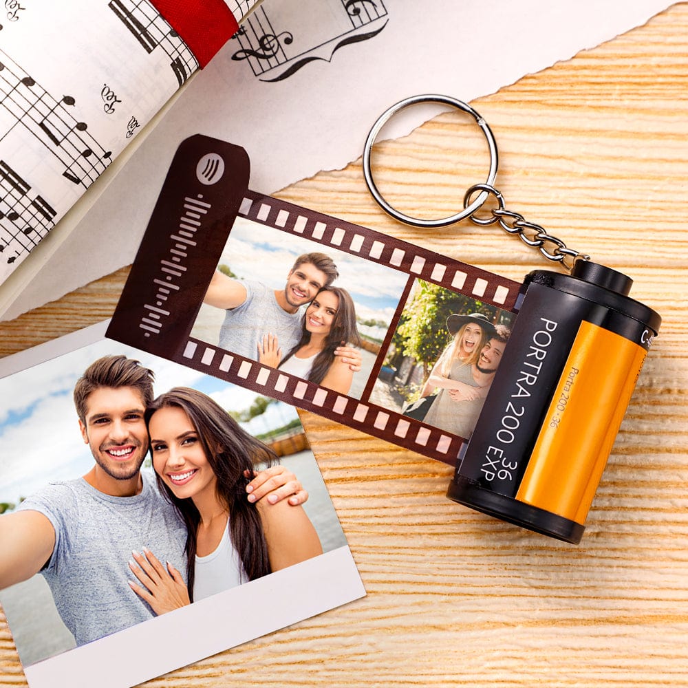 Personalized Photo Film Roll Keychain with Spotify Code Gift for Him - Giftlab